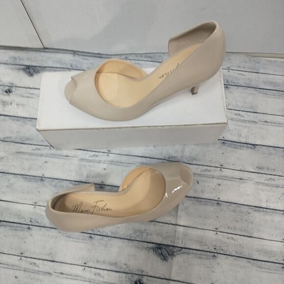 Marc Fisher D'Orsay Woman's SZ 7M Heels Nude Patent Leather Peep Toe Joey . - Picture 4 of 10